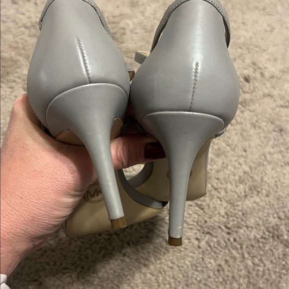 Michael Kors Gray Leather Ankle Strap Heels | Minimalist Dress Sandals 8M - Picture 6 of 12